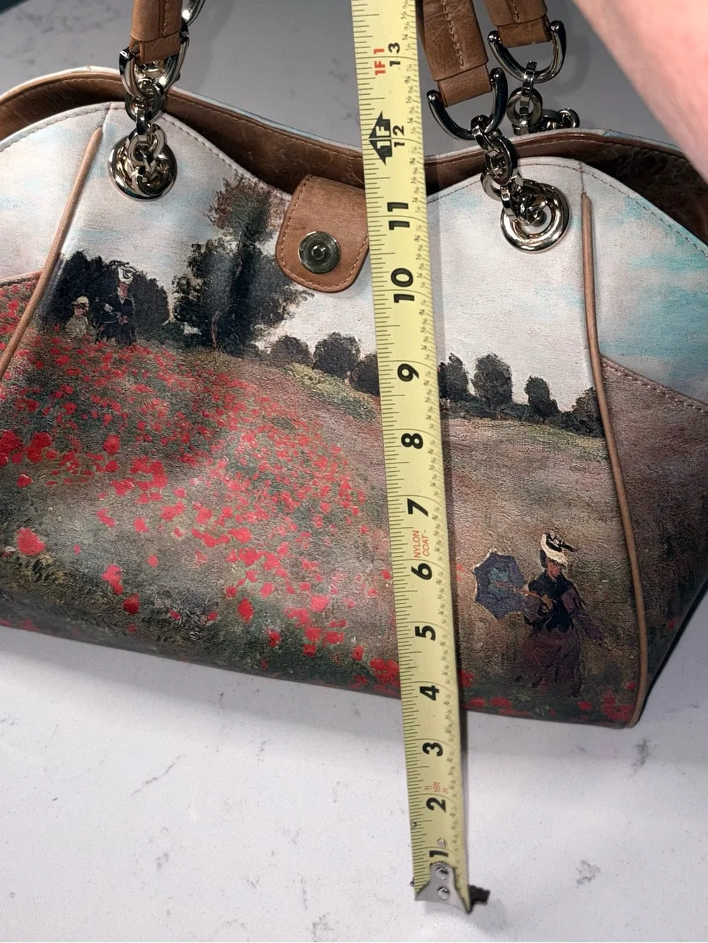 Icon Los Angeles Vintage Leather Tote Bag Claude Monet Poppy Field Art Handbag